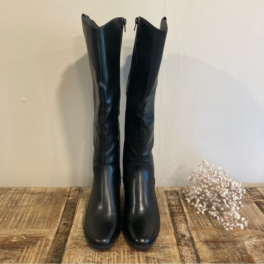 Frye and Co Black Faux Leather Boots Sheldon Size 7 - Picture 2 of 12